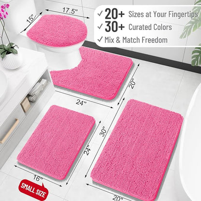 OLANLY Toilet Rugs U-Shaped 20x20, Extra Soft Absorbent Chenille Contour Bathroom Rugs for Toilet, Dry Quickly, Machine Washable, Non-Slip Bath Mat, Hot Pink