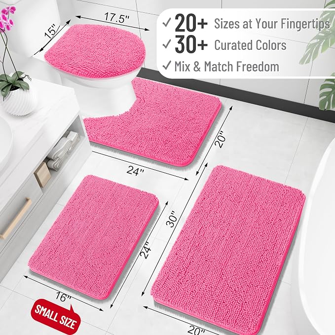 OLANLY Bathroom Rugs 30x18, Extra Soft Absorbent Chenille Bath Rugs, Rubber Backing Quick Dry, Machine Washable Bath Mats for Bathroom Floor, Tub and Shower, Home Decor Accessories, Hot Pink