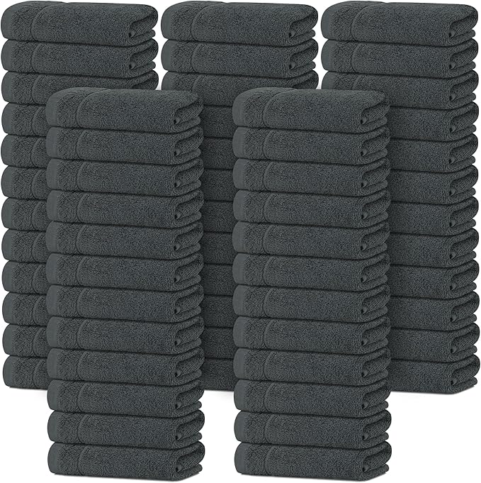 Tens Towels Pack of 60 Washcloths, 12 x 12 Inches, Lighter Weight, Quick to Dry