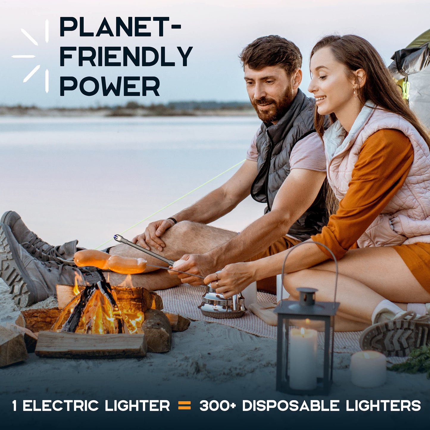 Power Practical Candle Lighter Sparkr USB Rechargeable Electric Lighter w/Plasma Technology & Extra Long Wand, Flameless Lighters for Candles, Camping, Cooking, Black