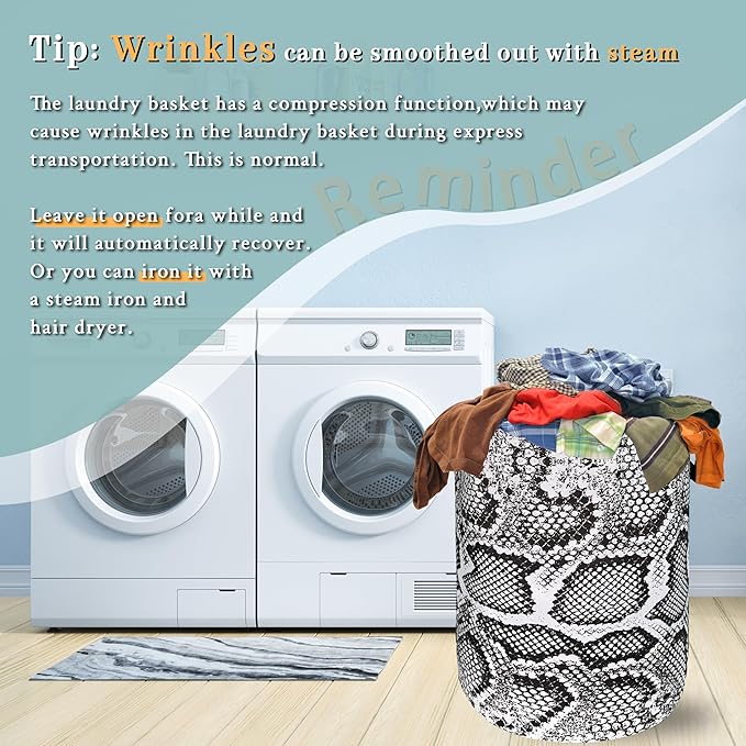 Grey White Snake Texture Laundry Hamper Snake Colorful Laundry Basket