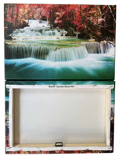 Cao Gen Decor Art-S05150 Wall Art 1 Pieces Waterfall Canvas Print Landscape Paintings Framed Red Trees Forest Canvas Falls Picture for Bedroom Living Room Office kitchen Home Decor Ready to Hang