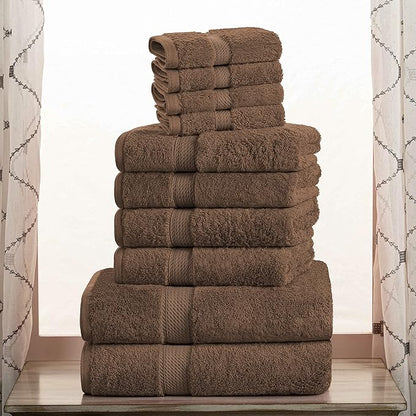 Superior Egyptian Cotton Solid Towel Set, Washcloths 13” x 13”, Hand Towels 20”