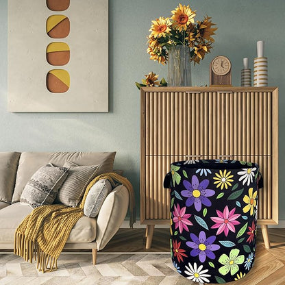 Colorful Hippie Flower Laundry Basket Art Flowers Foldable Funny Laundry Hamper