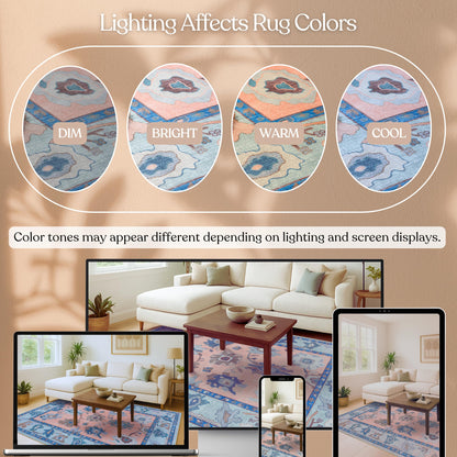 Fame Living Modern Oushak Rug, Vintage, Turkish, Eclectic, Floral, Pastel, Washable, Area Rugs for Living Room, Dining, Bedroom, Office, Entryway, Foyer, Playroom, Nursery, 5'x6'9"