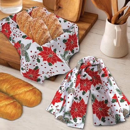 Urban Villa Christmas Kitchen Towels Pine Cone Print Multi Color, 100% Cotton