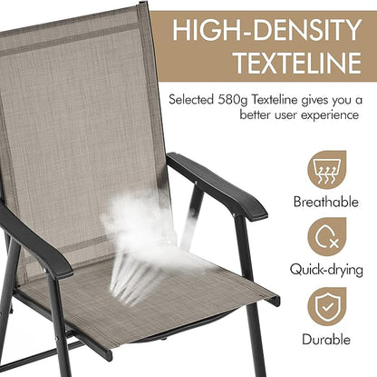 Yaheetech Patio Dining Chairs Set of 2, Portable Dining Chairs with Armrests for Camping, Lawn and Beach, Folding Patio Chairs 2-Pack of Metal Frame, Brown