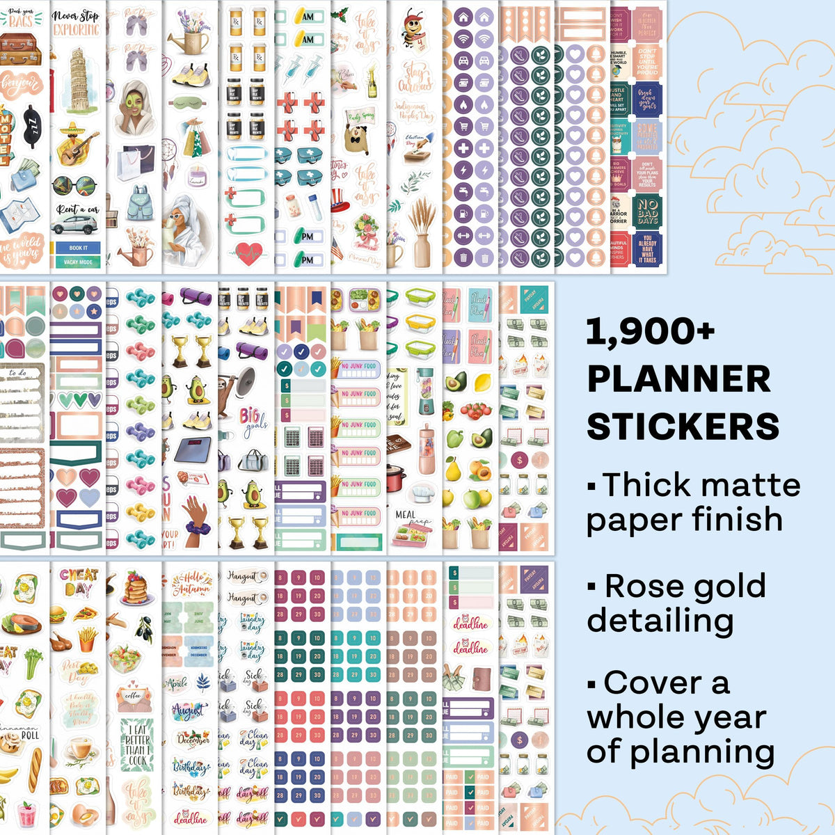 Legend Mega Sticker Pack – 1,900+ Small Stickers for Planner, Journal & Calendar – Aesthetic, Inspirational, Seasonal, Dates, Months, Holidays, Wellness & Budget Stickers – Planner Accessories
