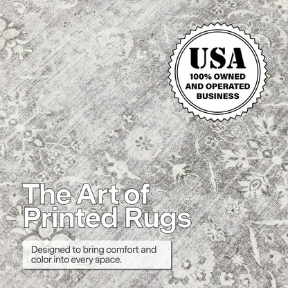 ReaLife Rugs Machine Washable Area Rug Runner - Living Room Bedroom Bathroom Kitchen Entryway Office - Padded Low Pile Stain Resistant Premium - Boho Farmhouse Vintage - Noor - Silver Ivory 2'6" x 6'