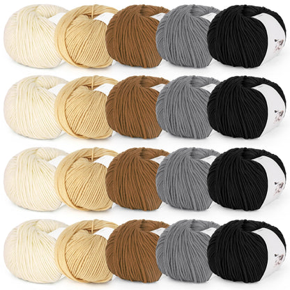 Katech 20 Skeins Cotton Yarn for Crocheting-55% Cotton 45% Acrylic-#3 DK (Light)-Super Soft Milk Cotton Yarn-Great Crochet and Knitting Starter Kit for Colorful Craft（Color D）