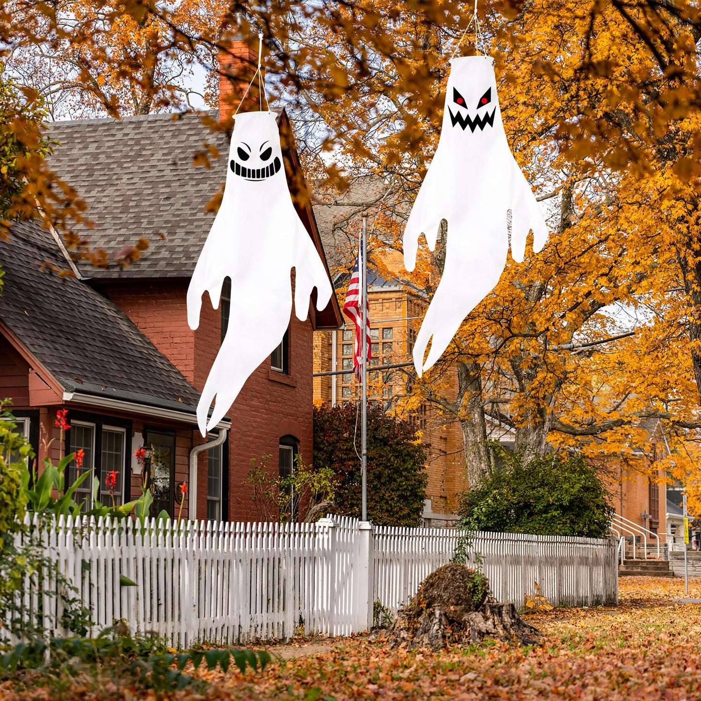 Geefuun 2PCS Halloween Fierce Ghost Windsocks Hanging Decorations - 43 Inch Flag Wind Socks for Home Yard Outdoor Decor Party Supplies