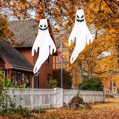Geefuun 2PCS Halloween Fierce Ghost Windsocks Hanging Decorations - 43 Inch Flag Wind Socks for Home Yard Outdoor Decor Party Supplies