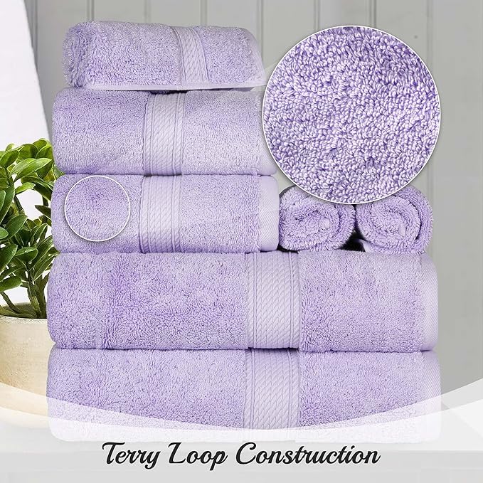 Superior Egyptian Cotton Solid Towel Set, Washcloths 13” x 13”, Hand Towels 20”