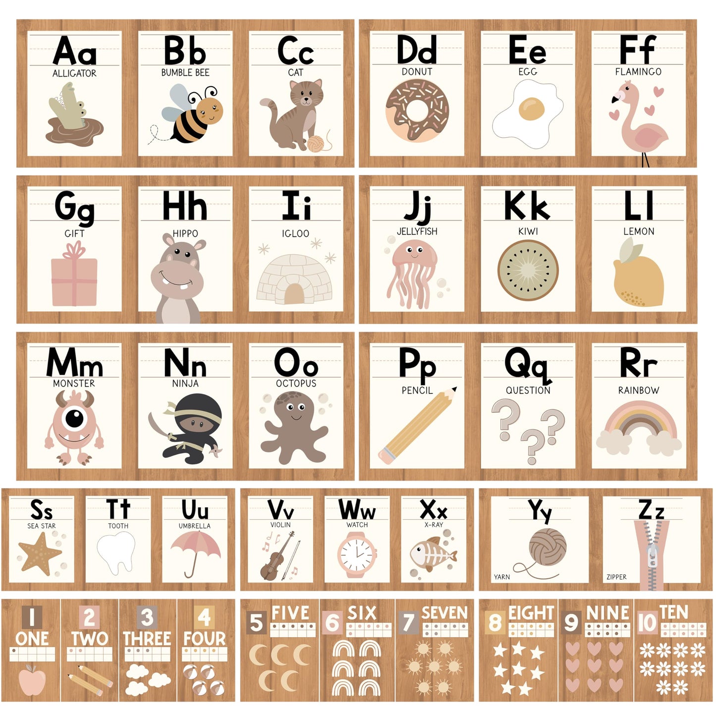 Hadley Designs Alphabet for Classroom Wall Decor - ABC Posters for Classroom Wall Chart Preschool & Kindergarten, ABC Letters & Number Line Elementary, Alphabet Cards, Boho Classroom Decor
