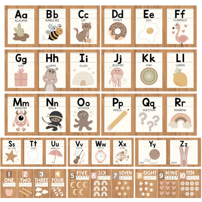 Hadley Designs Alphabet for Classroom Wall Decor - ABC Posters for Classroom Wall Chart Preschool & Kindergarten, ABC Letters & Number Line Elementary, Alphabet Cards, Boho Classroom Decor