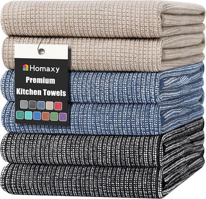 Homaxy Premium Kitchen Towels, Large Cotton Kitchen Hand Towels, Flat and Terry