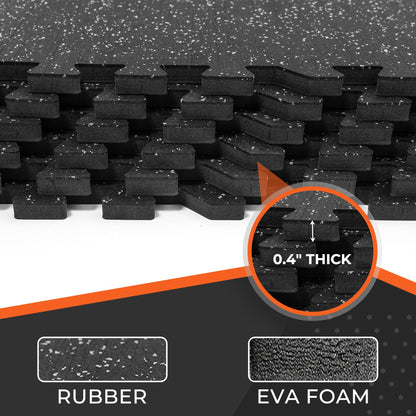 SUPERJARE 0.4'' Thick 36 Pcs 144 Sq Ft Rubber Top Exercise Equipment Mats, High Density EVA Foam Mats with Rubber Top, Interlocking Gym Flooring for Home Gym, Protective Workout Mat, Black/Grey