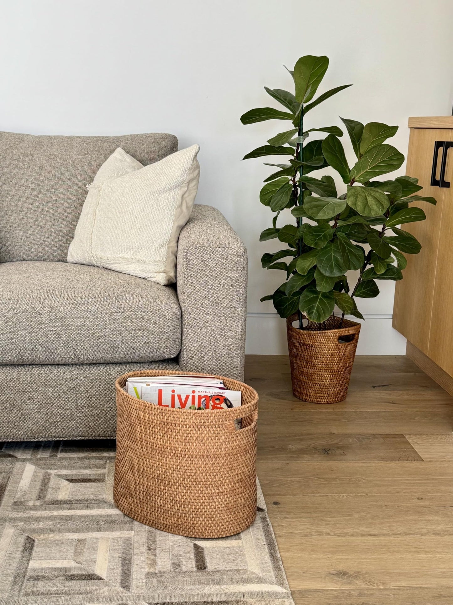 KOUBOO Laguna Rattan Magazine Rack – Stylish Woven Basket for Organizer Books, Magazines & Home Storage – Decorative Storage Solution for Living Room, Office, Honey Brown