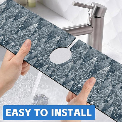 Christmas Forest Sink Faucet Absorbing Mat Pine Spruce Sink Splash Guard Faucet