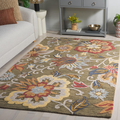 SAFAVIEH Blossom Collection Area Rug - 5' x 8', Green & Red, Floral Design, Handmade Wool, Ideal for The Living Room, Bedroom, Dining Room (BLM404Y-5)