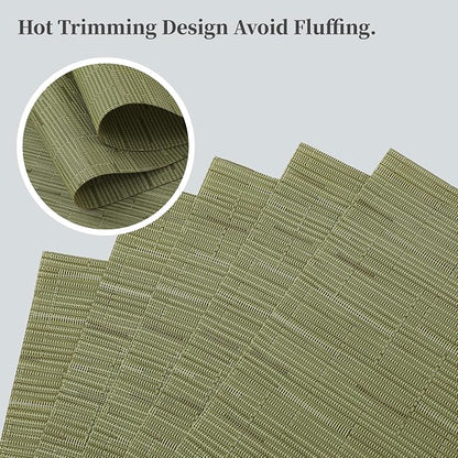 Leetaltree Pea Green Placemats Set of 8 - Heat Resistant Non-Slip Place mats for Dining Table, Washable Durable PVC Vinyl Woven Table Mats（Pea Green, 8）
