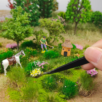 gdeplok 140 Pcs Static Grass Tufts & Miniature Flower Clusters - Artificial Grass Terrain Scenery Kit for Model Train Railway, Military Sand Table, DIY Diorama Landscape