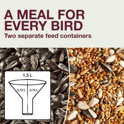 SWISSINNO Bird Feeders - No Mess Hanging Bird Feeder for Outdoors - Smart Birds Davos Spill Proof Wild Cardinal & Small Bird Feeder with Integrated Seed Catcher Tray - Dual Chamber - Light Grey