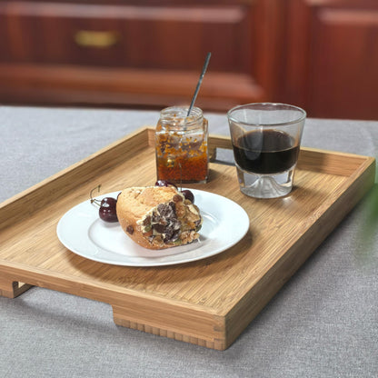 DETOR Bamboo Serving Tray 17" x 13", Non-Slip Ottoman Tray with Light Walnut Finish, Decorative Coffee Table Tray for Food, Drinks & Home Décor