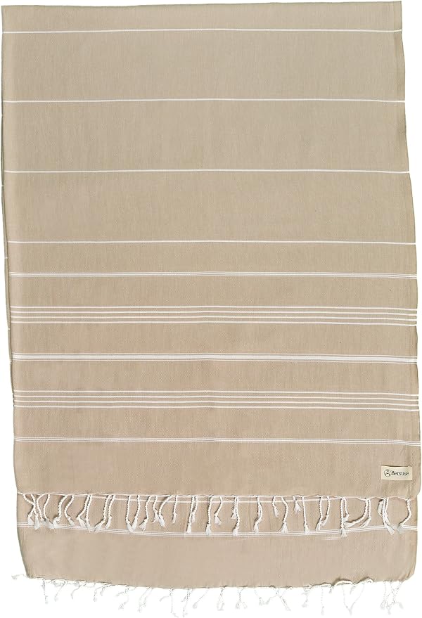 Bersuse Towels Anatolia XL Beach Blanket Throw Blanket Turkish Towel 100% Cotton Extra-Large Quick-Dry Lightweight Premium Peshtemal Towel - 61x82 Inches, Beige (Set of 3)