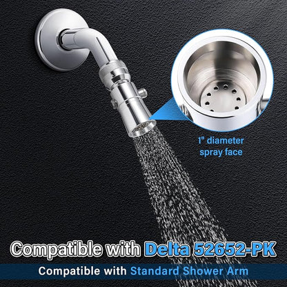 Enhon 2 Setting Pivoting Single Spray Shower Head with Shut Off Valve Replacement for 52652-PK Compatible with Delta Shower 2.5 GPM Brass Water Saving Shower Head Chrome 1" Diameter Spray Face (1 Set)