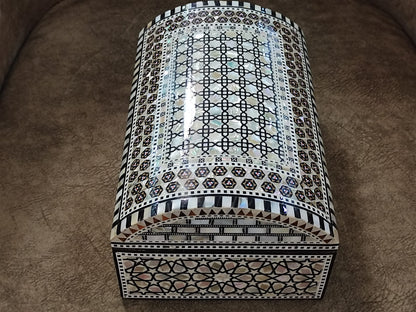 FAMA.store Handmade Egyptian Jewelry Box – Mother of Pearl Inlay – Decorative Wooden Trinket Box for Women Oriental Keepsake Storage Organizer (11" x 7.2" x 5.2" inch M07)