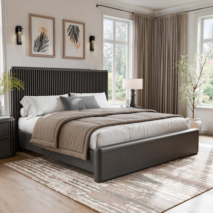 Furniture of America Elizea Modern Contemporary Solid Wood 5-Piece Queen Panel Bedroom Set with USB Ports, Fluted Headboard and Dust-Proof Case, Box Spring Needed, Black