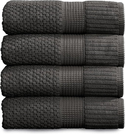 NY Loft 100% Cotton 4 Pack Bath Towels, Dark Grey, OEKO-TEX Certified, Machine