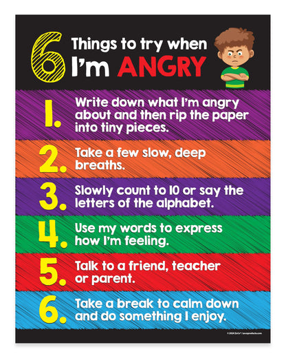 ZOCO – Anger Management Poster for Kids (5-Pack) – SEL Behavior Chart for Classroom or Calm Down Corner – Coping Skills Visual Tool – Laminated 17x22 – Preschool Elementary Emotional Regulation