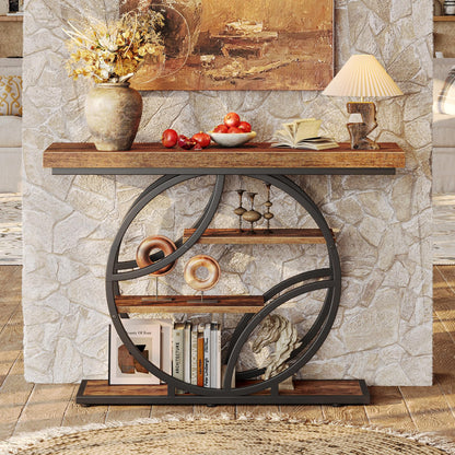 Huuger Modern Console Table, 41.3 Inch Sofa Table with Artistic Curved Metal Frame, Narrow Entryway Table for Hallway, Living Room, Behind Couch, Rustic Brown