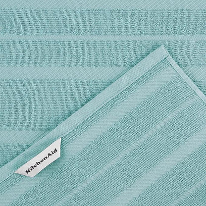 KitchenAid Albany Kitchen Towel 4-Pack Set, Mineral Water Aqua/White