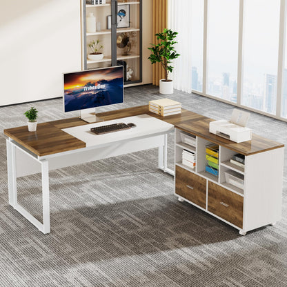Tribesigns 2-Drawer Wood File Cabinet, Mobile Lateral Filing Cabinet for Hanging Letter Size Files, Printer Stand with Open Storage Shelves for Home Office (Oak Karo & White)