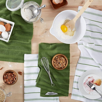 KitchenAid Albany Kitchen Towel 4-Pack Set, Matcha Green/White