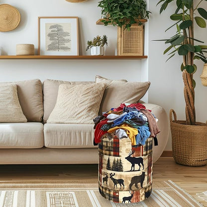 Deer Laundry Basket Portable Oxford Cloth Funny Retro Forest Animal Bears