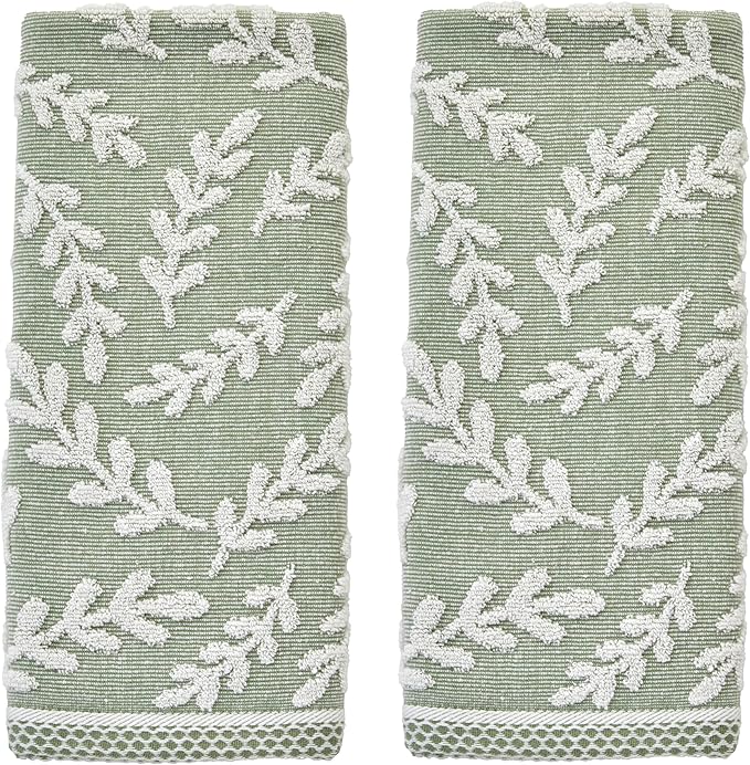 SKL Home Leaf Sprig 100% Cotton Jacquard 2pc Hand Towel Set, Reversible &