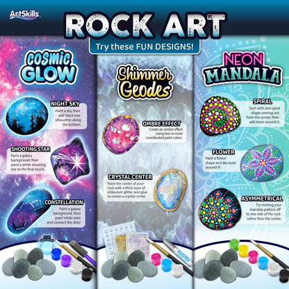 ArtSkills Rock Painting Kit - 18 Rocks - Geode, Mandala & Glow in the Dark Rock Painting, Arts and Crafts for Kids