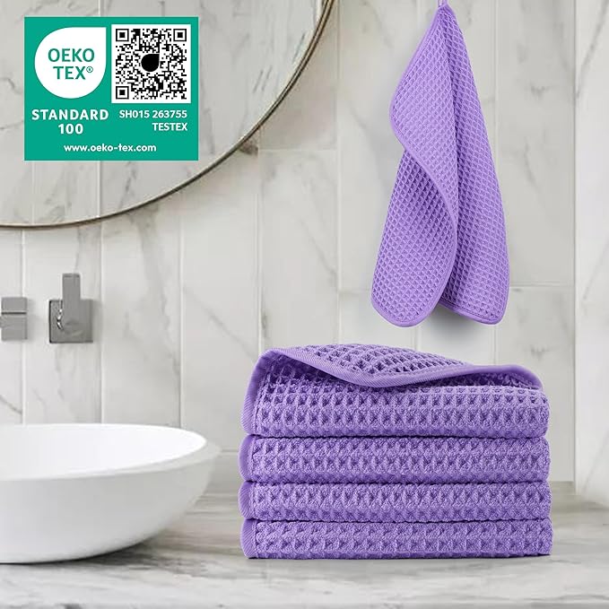 POLYTE 430 GSM Microfiber Lint Free Washcloth Face Towel, 13 x 13 in, 4 Pack