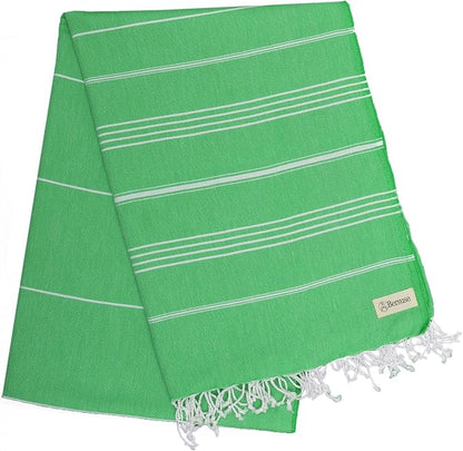 Bersuse Towels Anatolia XL Beach Blanket Throw Blanket Turkish Towel 100% Cotton Extra-Large Quick-Dry Lightweight Premium Peshtemal Towel - 61x82 Inches, Green (Set of 3)