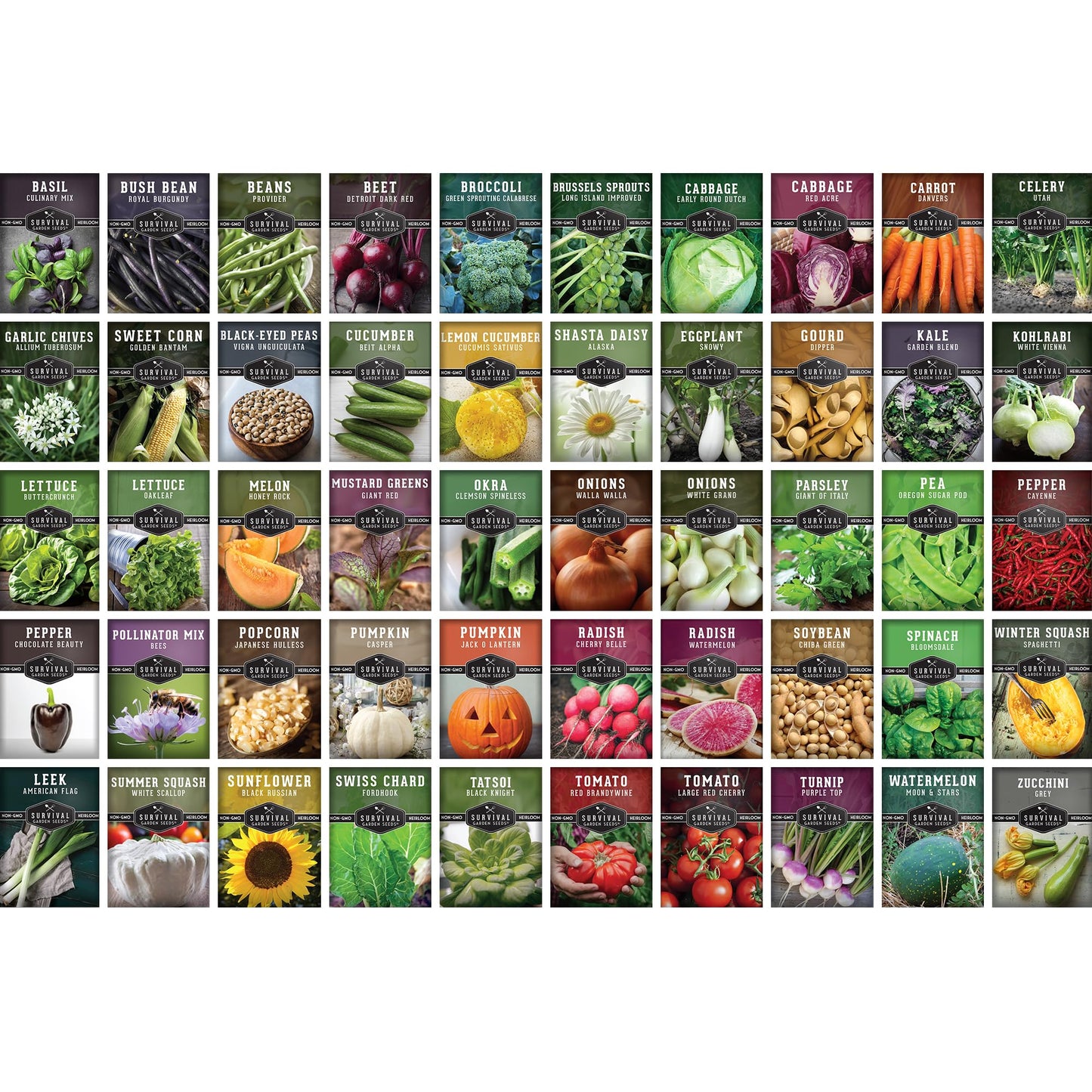 Survival Garden Seeds Homesteader Collection – 50 Heirloom Packets of Vegetables, Herbs, and Flowers for Victory Garden Planting and Emergency Storage