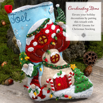 Bucilla Felt Applique Wreath Making Kit, Mushroom Magic, Perfect for DIY Arts and Crafts