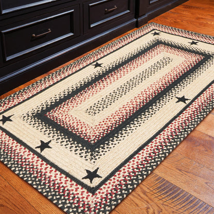 Primitive Star Gloucester Primitive Rugs 27x45 - Black & Brown Braided Rugs Highlighed with Red for Kitchens, Entryways and Bathrooms, Reversible, No Shed Jute for Easy Maintenance