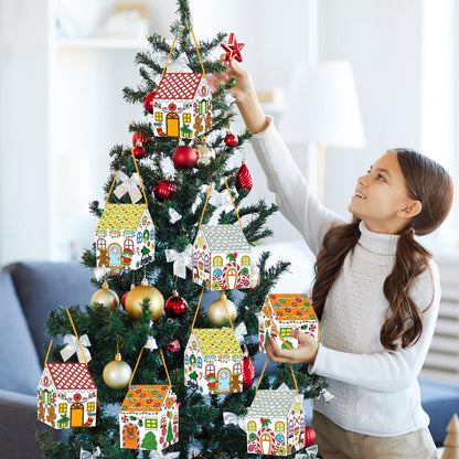 80UncleKimby 25Sets Christmas Gingerbread House Coloring Kit Cardboard Houses to Color with Twines Xmas DIY Painting Arts Crafts Classroom Activities Holiday Party Favors Bulk