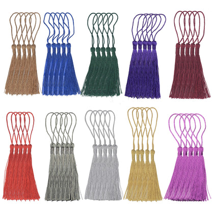 Makhry 100 Pieces Bookmark Tassels 13cm/5 Inch Colorful Silky Tassels with Loop Handmade Tassels for Crafts Jewelry Making DIY Art Projects School Supply 10 Colors（(Mixed 2 Dark)