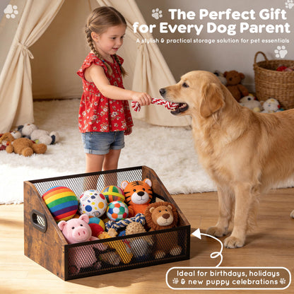 Piskyet Wood Dog Toy Basket,Dogs Storage Organizer,Dog Toy Box,Dogs Toys Bin,Large Cat Toys Basket Box for Living Room Area Wooden Organizing Storage(Rustic Brown)