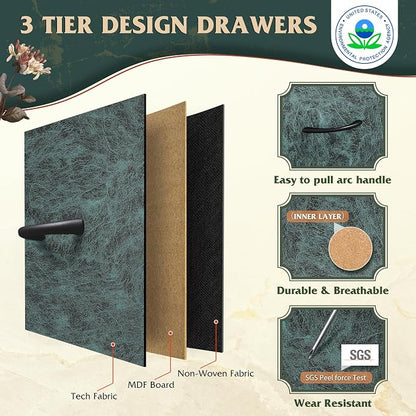 WLIVE Fabric Dresser, 5-Drawer Tall Dressers for Bedroom, Storage Dresser Organizer with Fabric Bins, Wood Top, Sturdy Steel Frame, Chest of Drawers for Closet, Hallway, Vintage Green